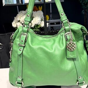 Coach Alexander Bright Green Leather Shoulder Satchel with Silver Hardware